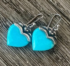 Heart Dangle Earrings Blue Stone Inlay Thailand Vintage Sterling Silver 925 #9