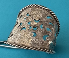 RARE Vintage 925 Sterling Silver Horse Brand Open Filigree Tapered Cuff Bracelet