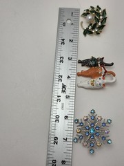 Christmas Brooch & Pendant Set • Snowflake, Cat Stack, Holiday Wreath Trio