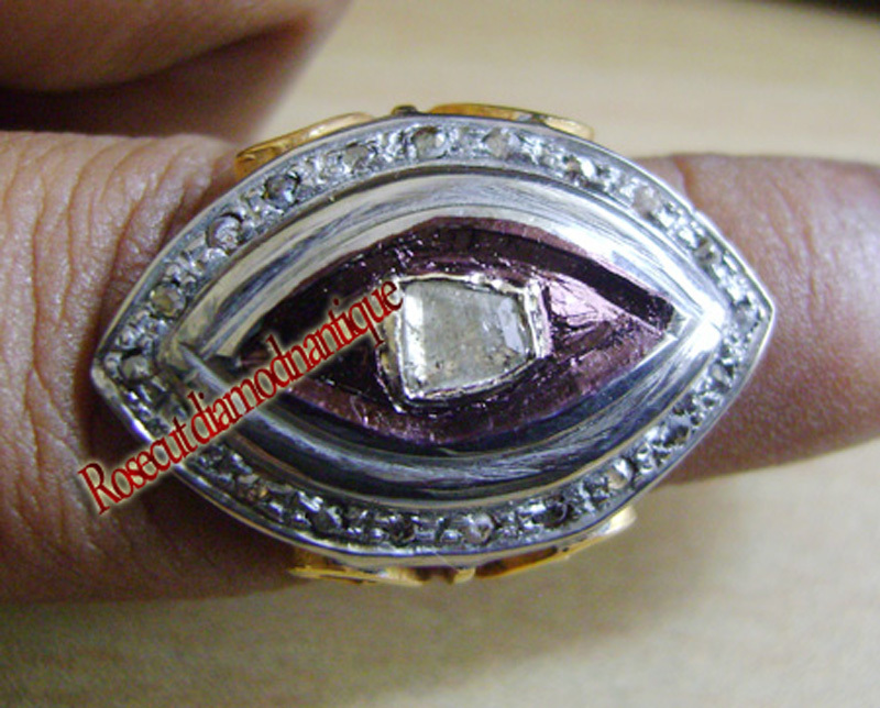 HANDMADE VINTAGE VICTORIAN ROSE CUT DIAMOND 0.66ct SILVER 925 POLKI RING JEWELRY