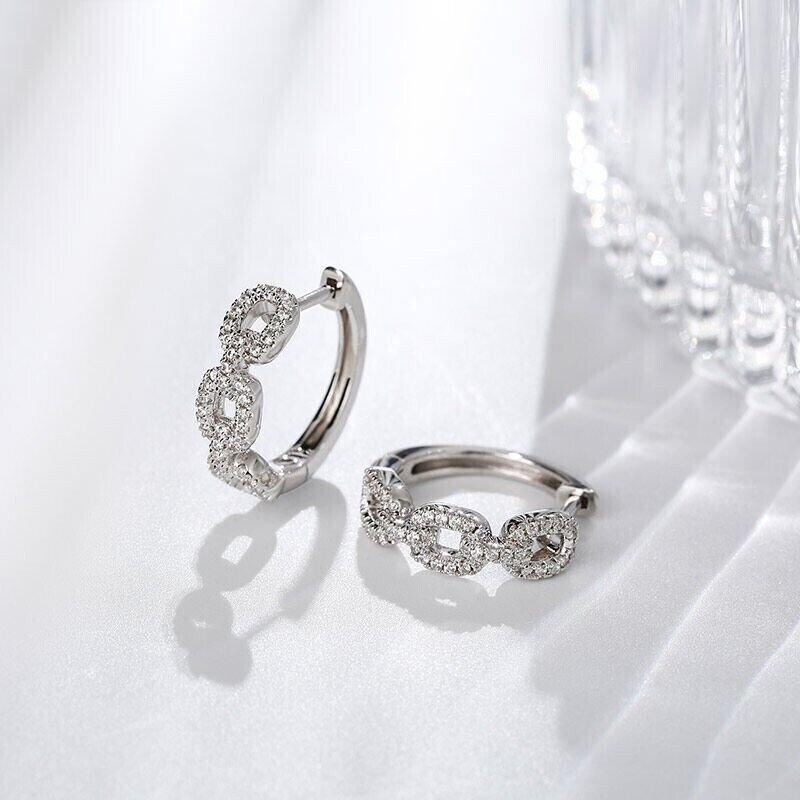 Cuban Link Huggie Women Earrings 2.0 Ct Lab Created Diamond 14K White Gold