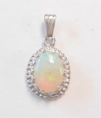 Vintage .78ct Colorful Oval Fire Opal Solid 14K White Gold 17mm Pendant