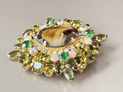 Vintage Verified JULIANA Green Art Glass Bracelet Brooch/Pendant Earring Set