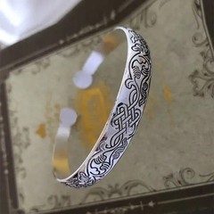 Retro Tibetan Silver Cuff Bracelet Carved Fish Elephant Flower Vintage Bangle