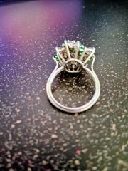 Diamond and Emerald cocktail ring with platinum band, very elegant– size 8