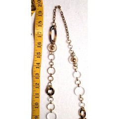 Vtg Two Tone Long Chain Necklace Silver Gold Open Rings Tortoise Shell Links