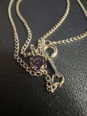 Vtg 18K White Gold Plated Amethyst Solitaire Pendant Chain Necklace 18”