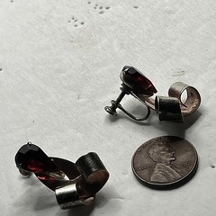 Vintage Sterling Silver pear shaped red stone Screw Back Earrings, 925