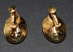 Vintage Napier Large Clear Crystal Gold Tone Adjustable Clip Hinge Earrings