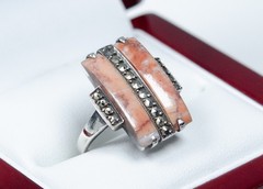 900 Silber Antik Art Deco Ring Achat Markasite Ringgröße 51,5