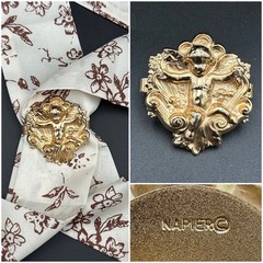 Vintage 1980’s NAPIER Gold Tone Cherub Angel Gold Tone Signed Scarf Ring