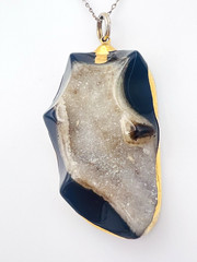 Vintage 925 Sterling Silver Vermeil Druzy Agate Pendant Necklace 28 in