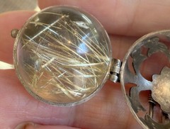 VTG Sterling Silver Golden Rutilated Quartz Harmony Ball w/ Lapis Lazuli Pendant