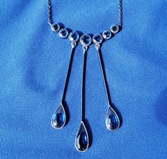 Original STERLING SILVER 925 Deco Modernist Rare Necklace Vintage Sapphire Paste