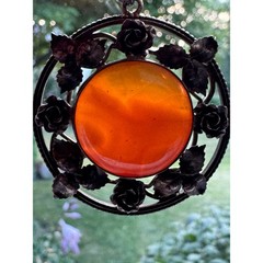 Antique Egg Yolk Amber Pendant Rose European 800 Silver Victorian Pendant