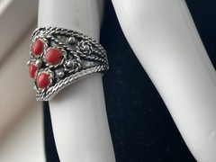 Vintage silver tone braided southwestern Orange coral ring intricate fits 5 6