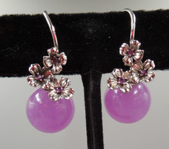 Sterling Silver Flower Lavender Jade & Amethyst 11.4mm Earrings