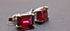 Fashion Jewlery New Rhodolite crystal Earrings “Red” Emerald cut 14k