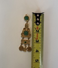 Vintage Chinese-Inspired Faux Jade Gilt Metal Pendant w/Dangles- Costume Jewelry
