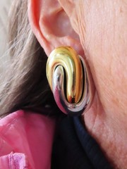 Authentic 1970’s Two Tone Plastic Oversize Swirl Pierced Earrings