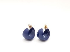 1970-80s Stud Earrings Vintage Fashion Jewelry Enamel Metal Blue Wide Half-Hoops