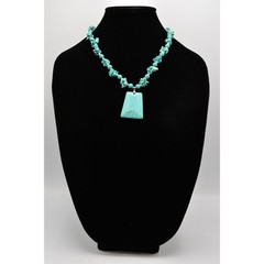 Vintage Cabochon Pendant Necklace Beaded Faux Turquoise Stone Statement Bin1D