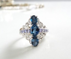 Vintage Sterling Silver 925 Heated London Blue Topaz Tanzanite Ring Size 8