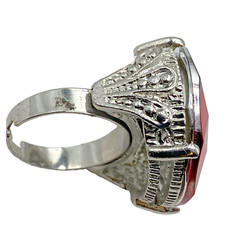 Lab Created 27mm plastic ruby adjust TOY ring 7.5 size 9 Silver plated Metal VTG
