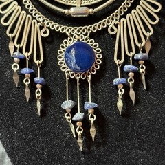 Vintage Hand Made Peruvian Alpaca Silver Chandelier Necklace w Blue Gemstones