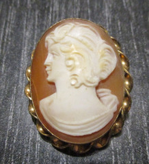 Antique Victorian Gold Filled GF Carved Shell Cameo Lady Portrait Brooch Pin!