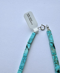 Sterling Silver TURQUOISE SEA SEDIMENT JASPER Rectangle Bead Necklace 18″ $160