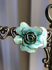 11. Vintage Sterling Silver 925 Blue Enamel ROSE Flower Stud Earrings 21 x 17mm