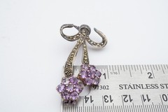 Vintage Sterling Silver 925 Amethyst Marcasite Flower Brooch Pin