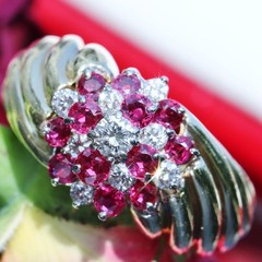 18k yellow gold ring 1.45ct diamond treated ruby sz 6.5 swirl 11.00g N3070M
