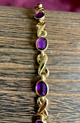 Avon Vintage Tennis Bracelet, Purple Faceted Crystal Gold Tone, Signed 1990s