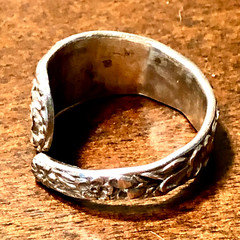 ANTIQUE STERLING SPOON BYPASS RING STUNNING DEEPLY ETCHED FLORAL PATTERN SIZE 13
