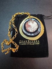 Joan Rivers Hammered Gold Brass Copper Circle Disk Pendant Necklace