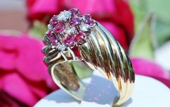 18k yellow gold ring 1.45ct diamond treated ruby sz 6.5 swirl 11.00g N3070M