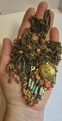 Vintage Egyptian Revival Faience Style Bib Necklace & Bracelet Brass Tone READ