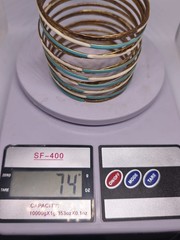 Vintage Copper Brass Bangle Bracelet Set Turquoise White Enamel Stackable Boho