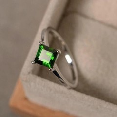 8MM Princess Emerald Lab Created Diamond 925 Silver Solitaire Engagement Ring