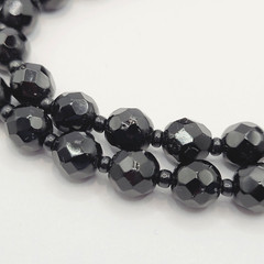 Black Glass Bead Necklace Double Strand West Germany Vintage 1950 1960s 16 Inch