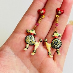 Lunch At The Ritz LATR Poodle Dog signed Earrings VTG Pierced Dangle Enamel 80s