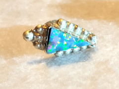VINTAGE PIERCED EARRINGS~SILVER TONE/BLUE Multicolor Faux STONE – .25 x .50 in