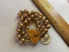 CarolLee Champlain pear Triple Strand Bracelet Oval Cabochon Pearl Clasp 7” EUC