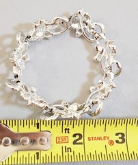 Vintage Silvertone Blue Leaf / Blue Ivy Link Bracelet w/Smoky Blue Rhinestones