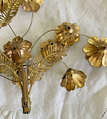 Large Vintage Gold & White Flower Brooch Pin – Perfect to Add to a Bouquet