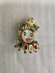 Lot Of 5 Vintage Clown Pin Back Brooches Circus Painted Metal 1 Articulated
