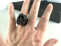 Vintage carved natural black coral skull Gothic mens womens ring size 7.5-7.75