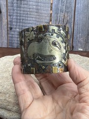Vintage Mexico Mixed Metal Aztec Bracelet Sterling Copper Brass 8″
